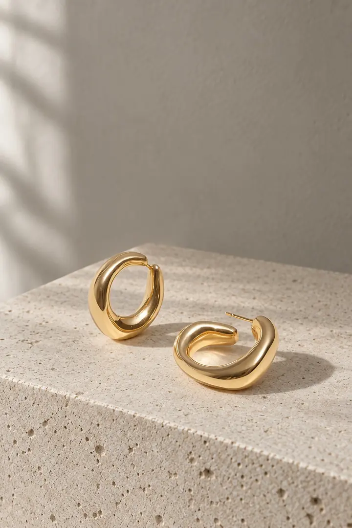 Gold hoop earrings on a limestone block